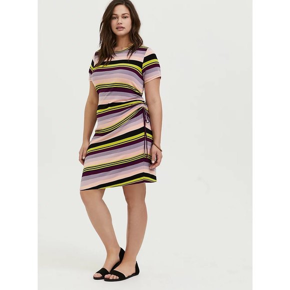 Torrid multi stripe jersey drawstring side t-shirt dress - Picture 1 of 13